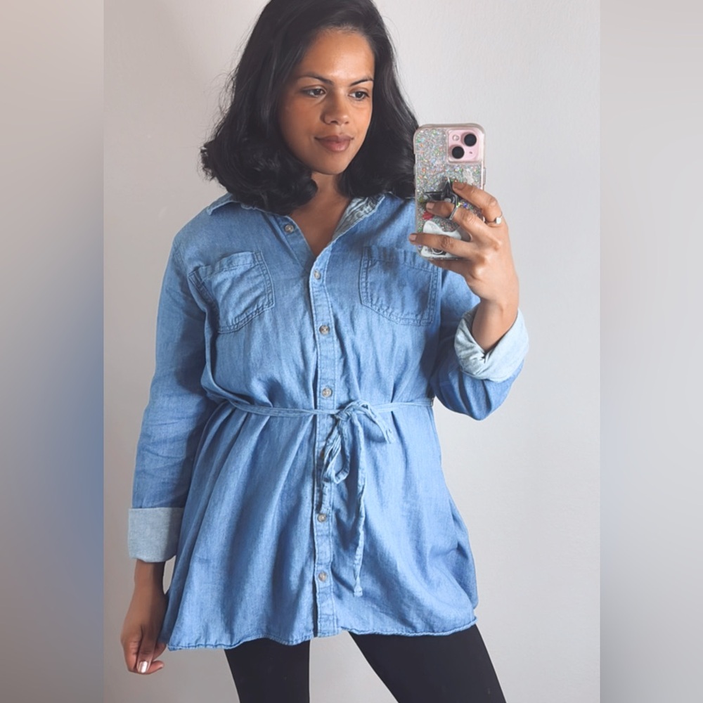 Isabel Maternity Denim Button Down Tunic Top